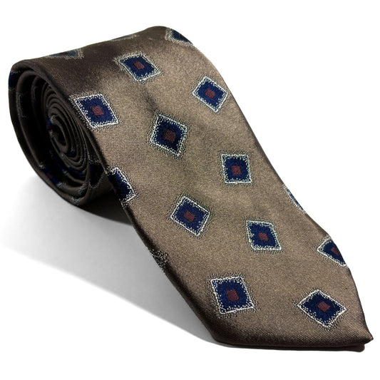 Brown Geometric Silk Jacquard Tie