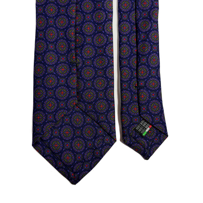 Hand-Printed Blue & Green Geometric Ancient Madder Silk Tie