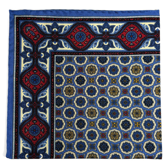 Light Blue & Cream Geometric Ancient Madder Silk Pocket Square