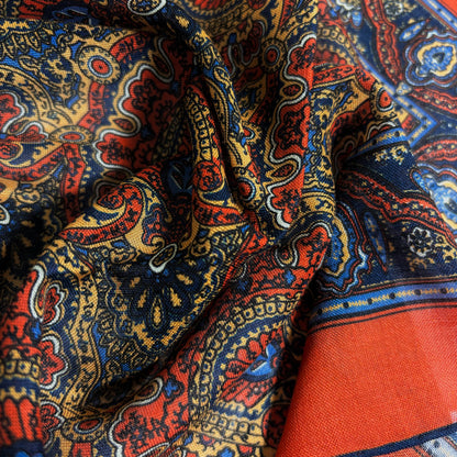 Dominus - Orange & Navy Blue - Wool/Silk Pocket Square