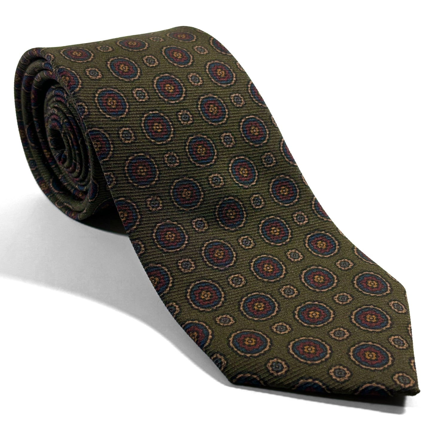 Olive Green Geometric Italian Madder Silk Tie