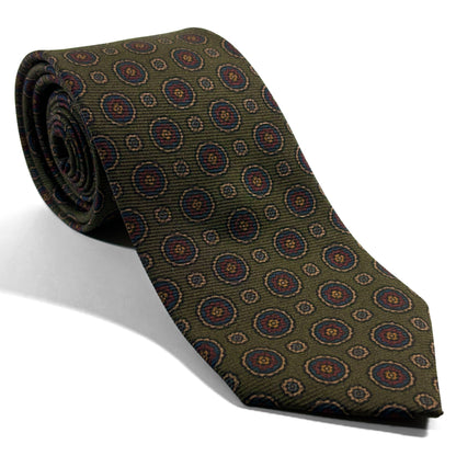 Olive Green Geometric Italian Madder Silk Tie