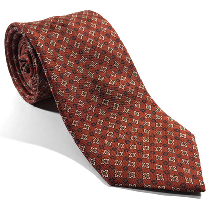 Terracotta Orange Floral Printed 36oz Silk Twill Tie