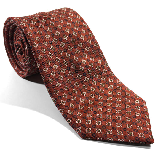 Terracotta Orange Floral Printed 36oz Silk Twill Tie