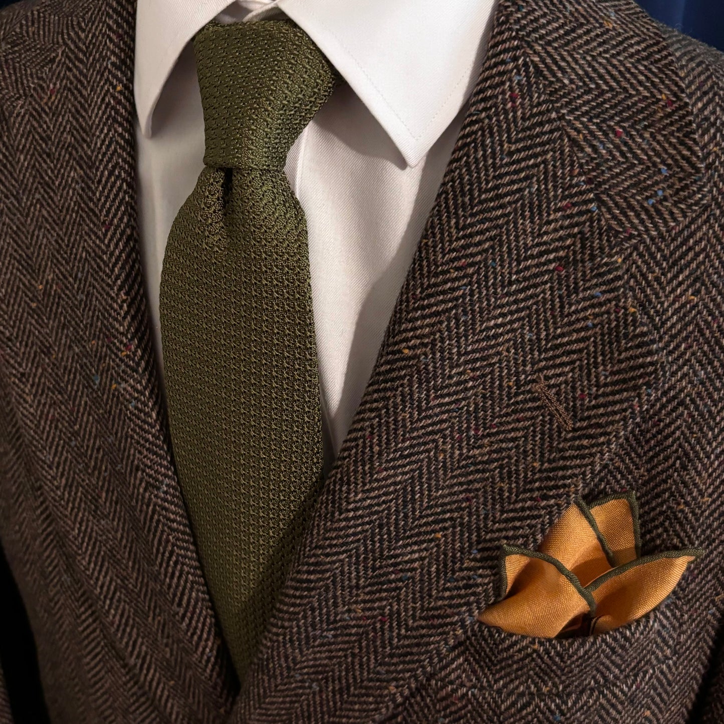 Dominus - Yellow & Olive Green - Wool/Silk Pocket Square