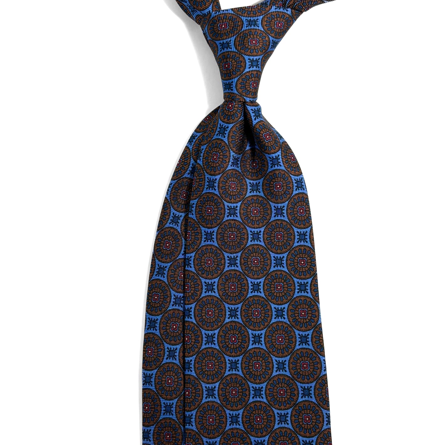 Light Blue & Brown Geometric Ancient Madder Silk Tie