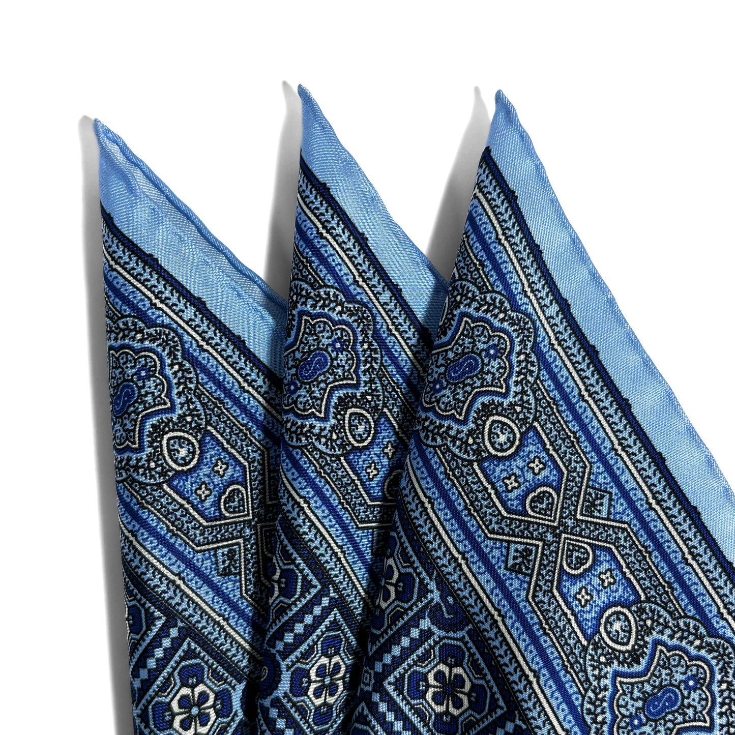 Light Blue Geometric Silk Pocket Square