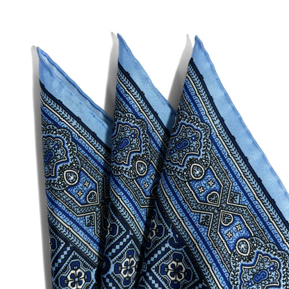 Light Blue Geometric Silk Pocket Square