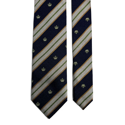 Navy Blue & Silver Striped Crown Motif Silk Jacquard Tie