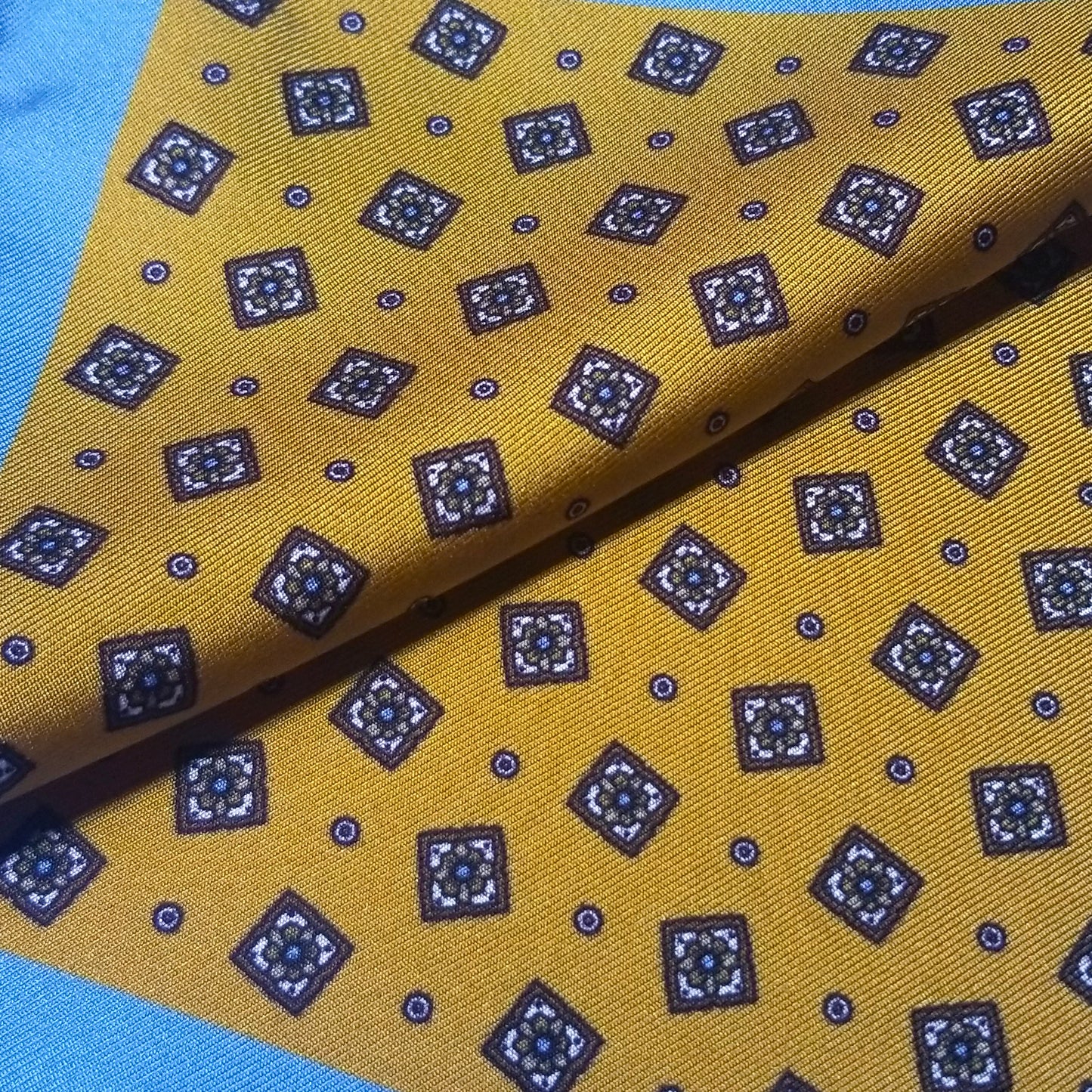 12.5" Yellow / Blue Geometric Silk Twill Pocket Square