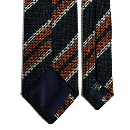 Dark Green & Orange Striped Silk Grenadine Tie (Garza Grossa)