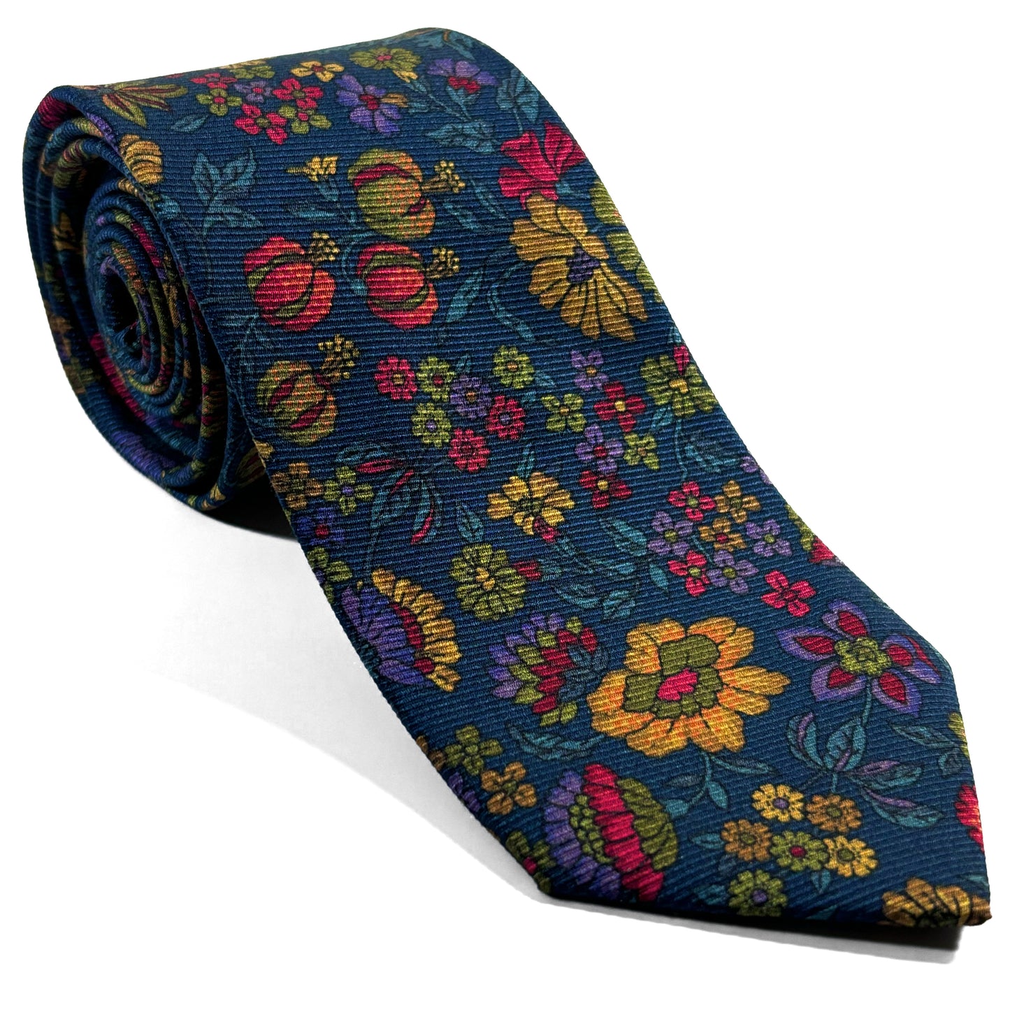Blue Floral Motif Italian Madder Silk Tie