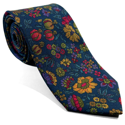 Blue Floral Motif Italian Madder Silk Tie
