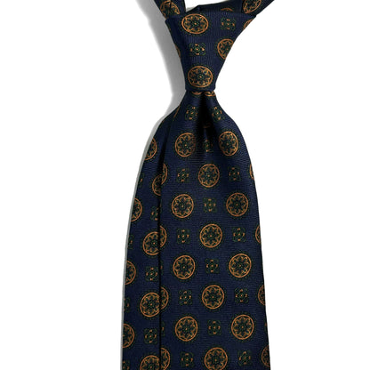 Navy Blue & Gold Geometric Silk Jacquard Tie