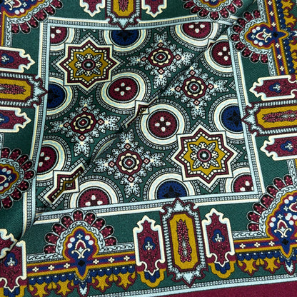 Burgundy & Green Geometric Silk Pocket Square