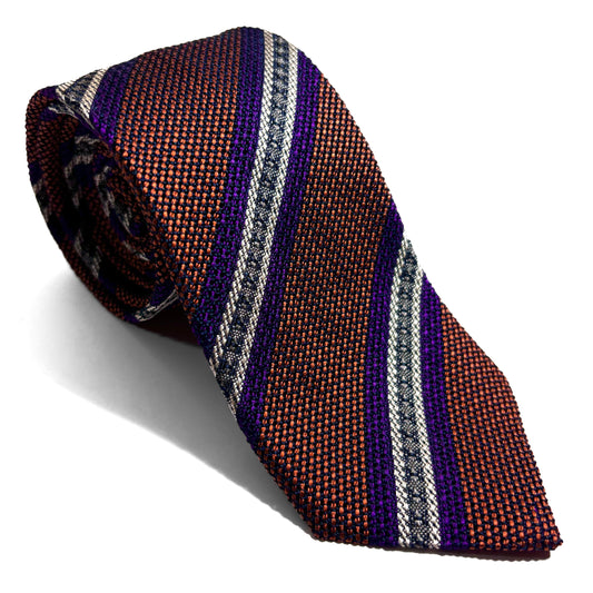 Orange Striped Italian Silk Grenadine Tie