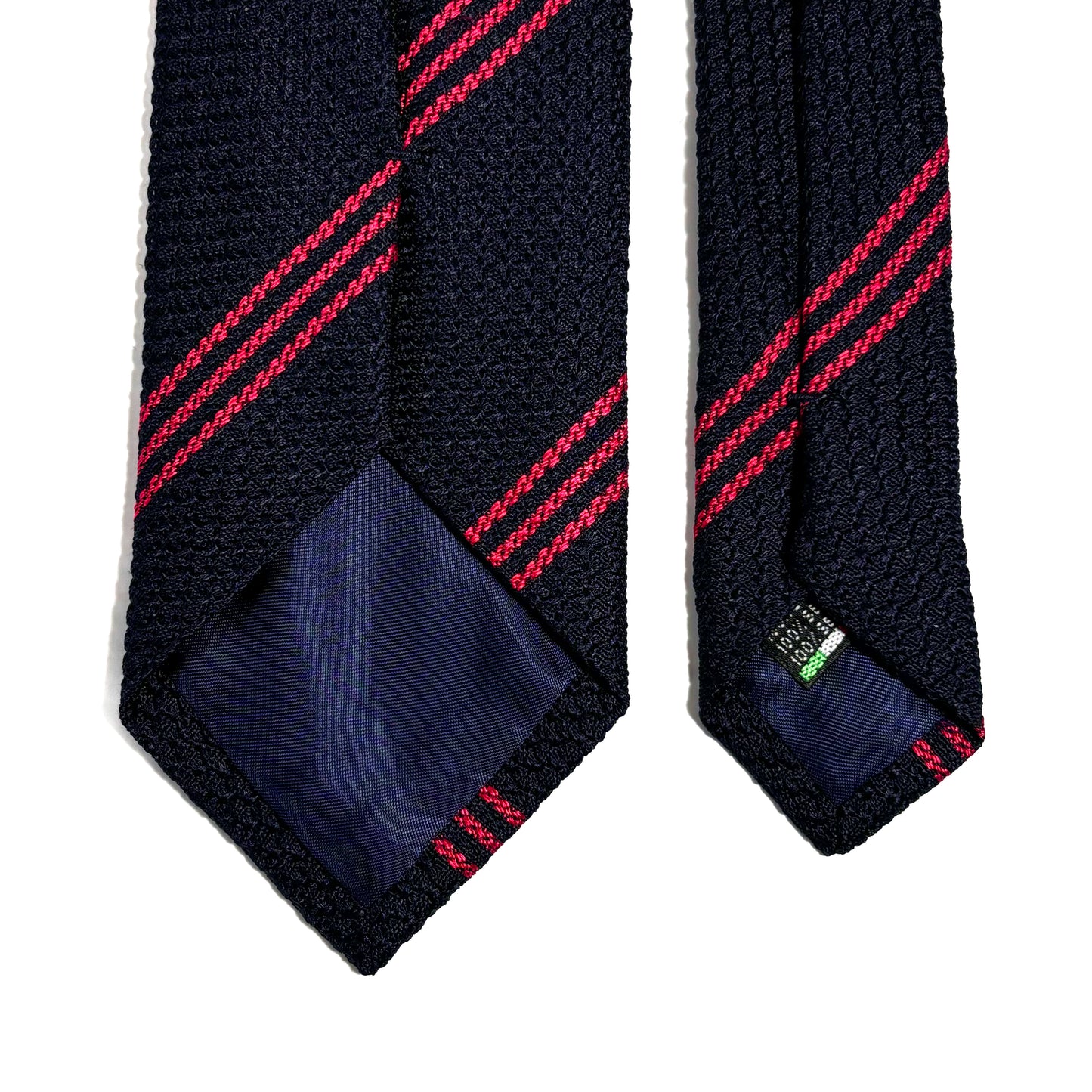 Navy Blue & Red Striped Silk Grenadine Tie (Garza Grossa)