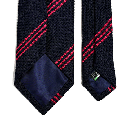 Navy Blue & Red Striped Silk Grenadine Tie (Garza Grossa)