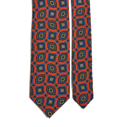 Orange Geometric Italian Madder Silk Tie