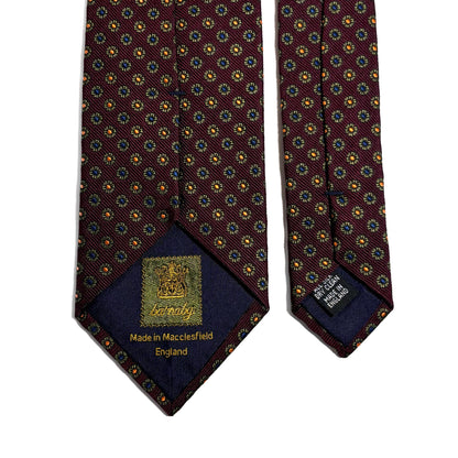 Burgundy English Jacquard Silk Tie w/ Floral Pattern