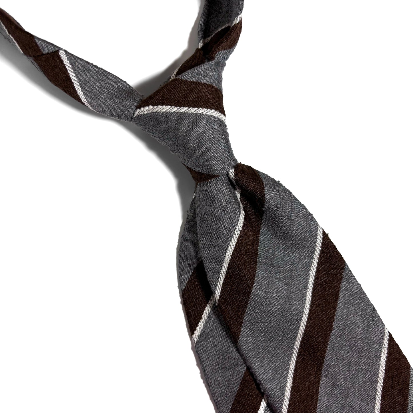 Untipped Gray / Brown Striped Silk Shantung Tie