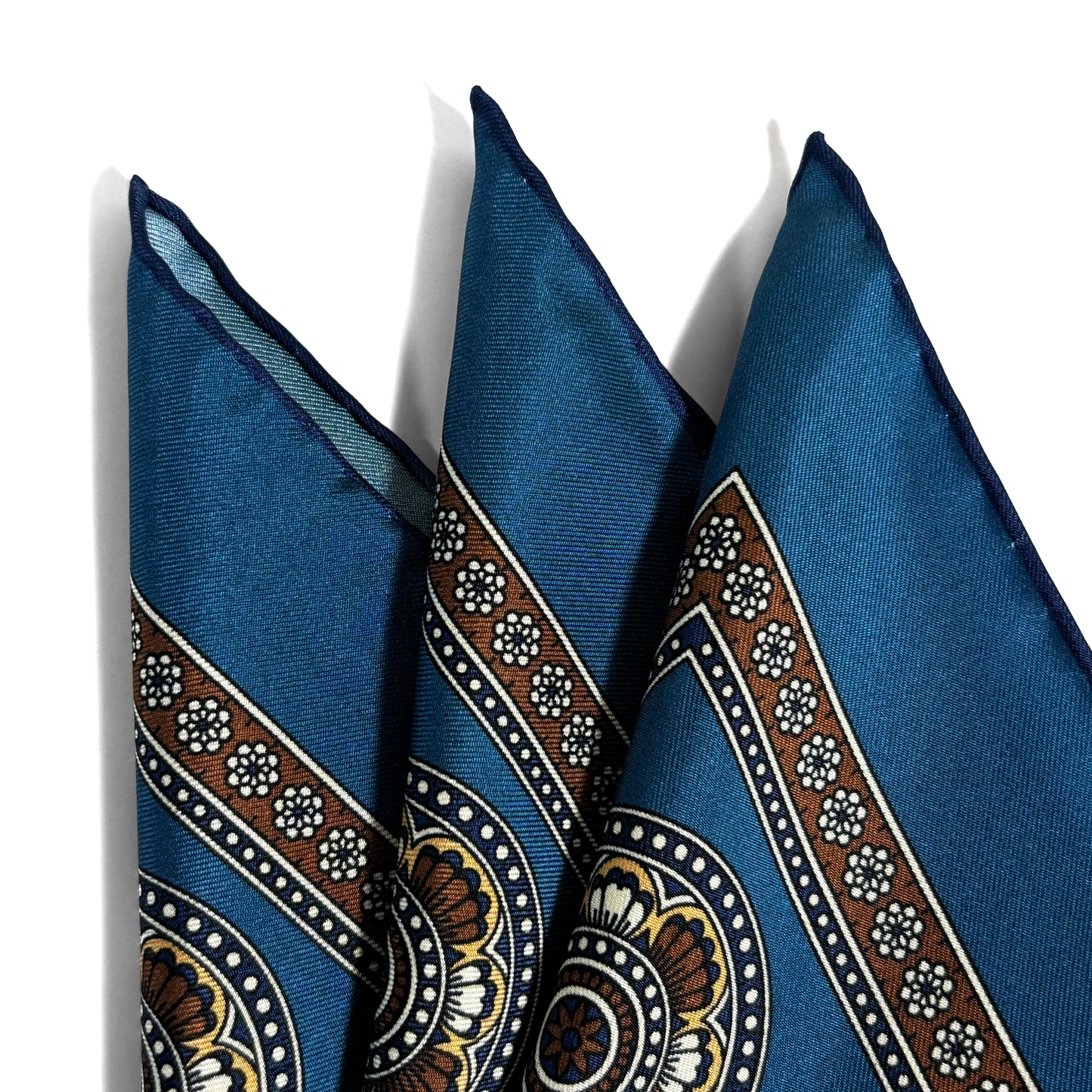Prussian Blue & Beige Medallion Silk Pocket Square