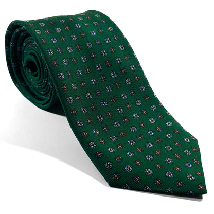 Green Small Floral Printed 36oz Silk Twill Tie