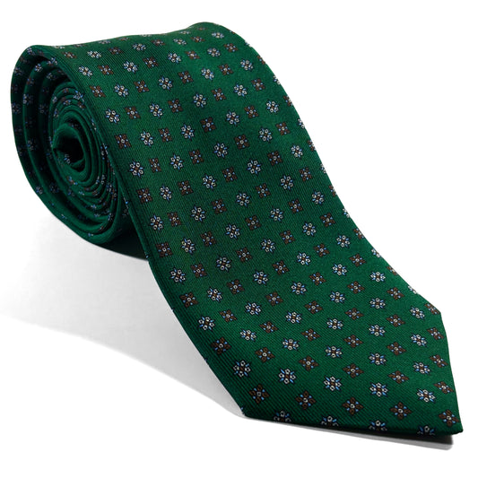 Green Small Floral Printed 36oz Silk Twill Tie