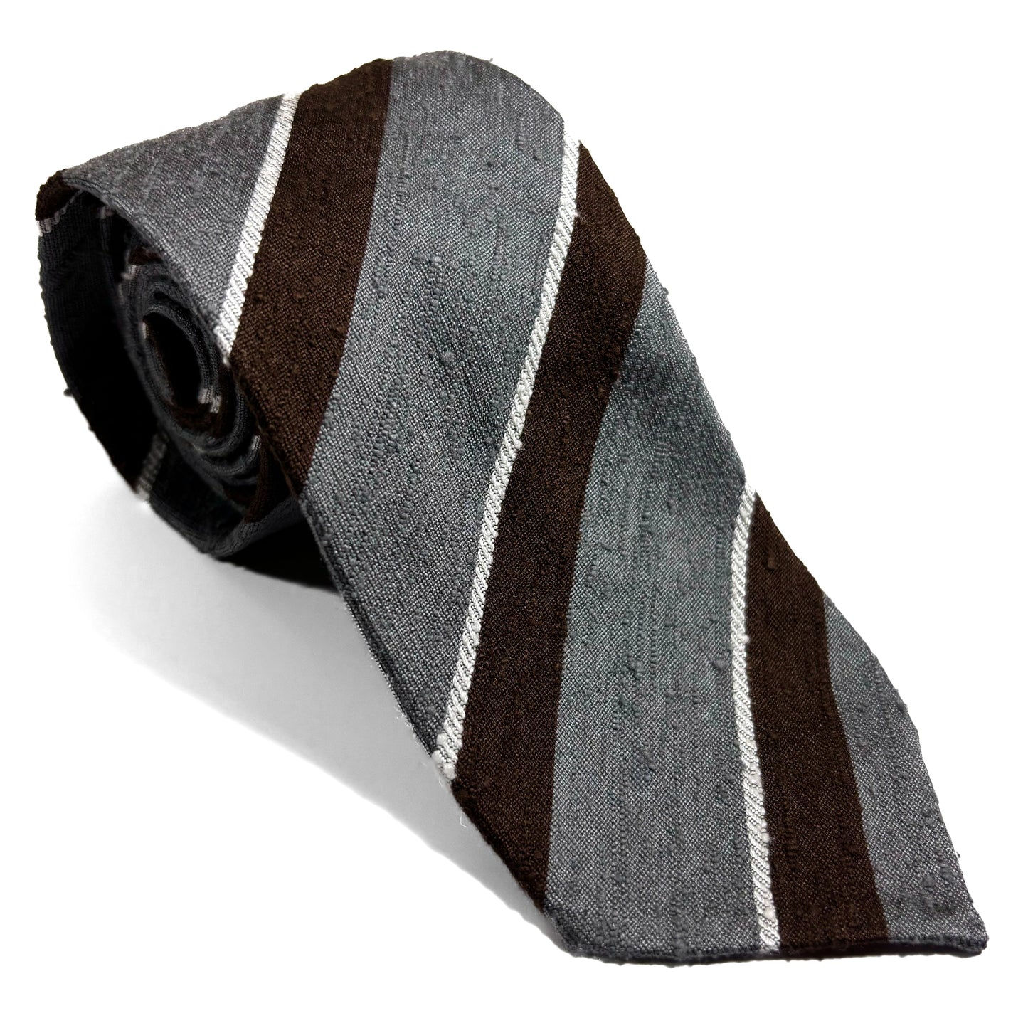 Untipped Gray / Brown Striped Silk Shantung Tie