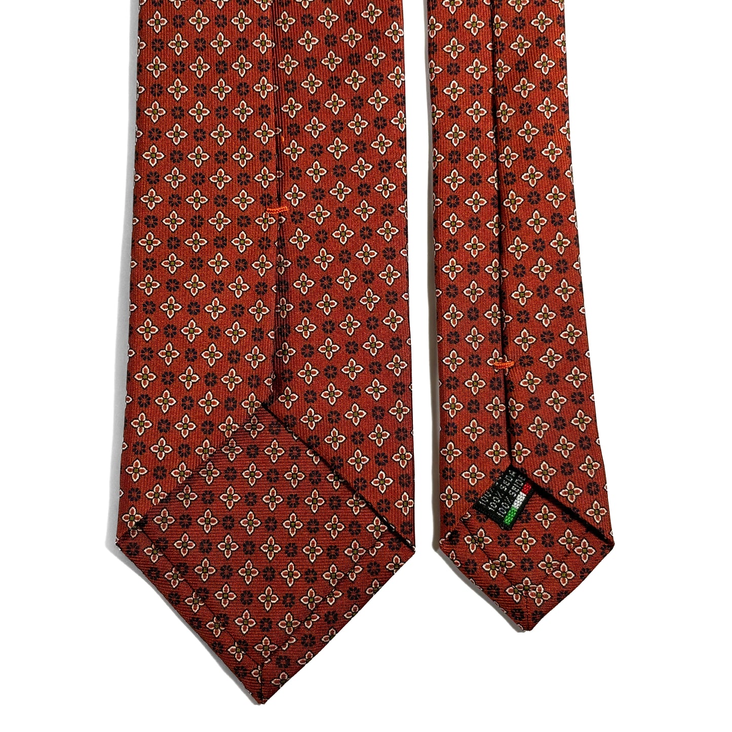 Terracotta Orange Floral Printed 36oz Silk Twill Tie