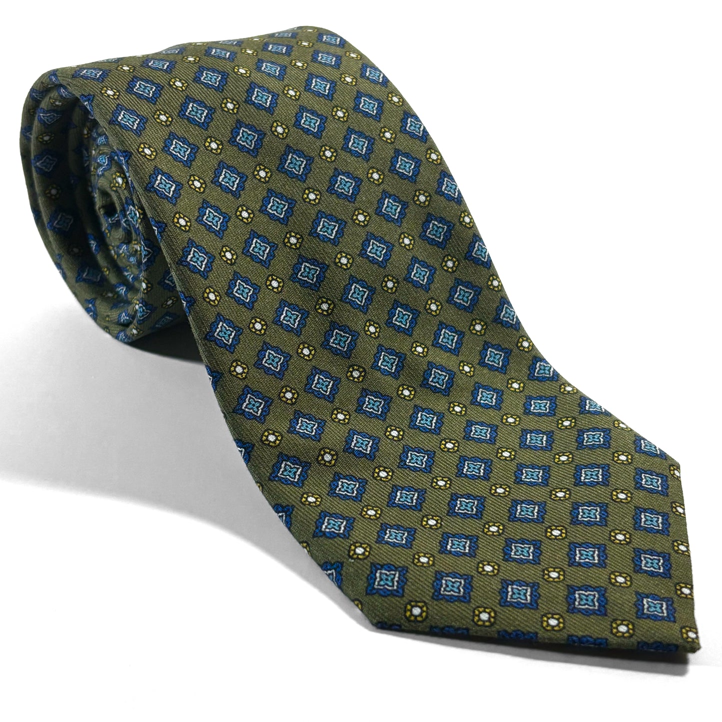 Olive Green Geometric Ancient Madder Silk Tie