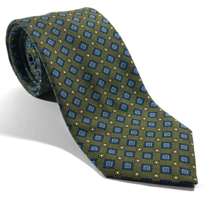 Olive Green Geometric Ancient Madder Silk Tie