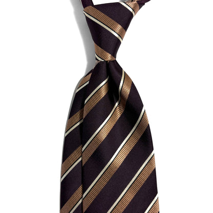 Burgundy & Beige Striped Silk Jacquard Tie