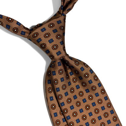 Beige Floral Printed Silk Twill Tie