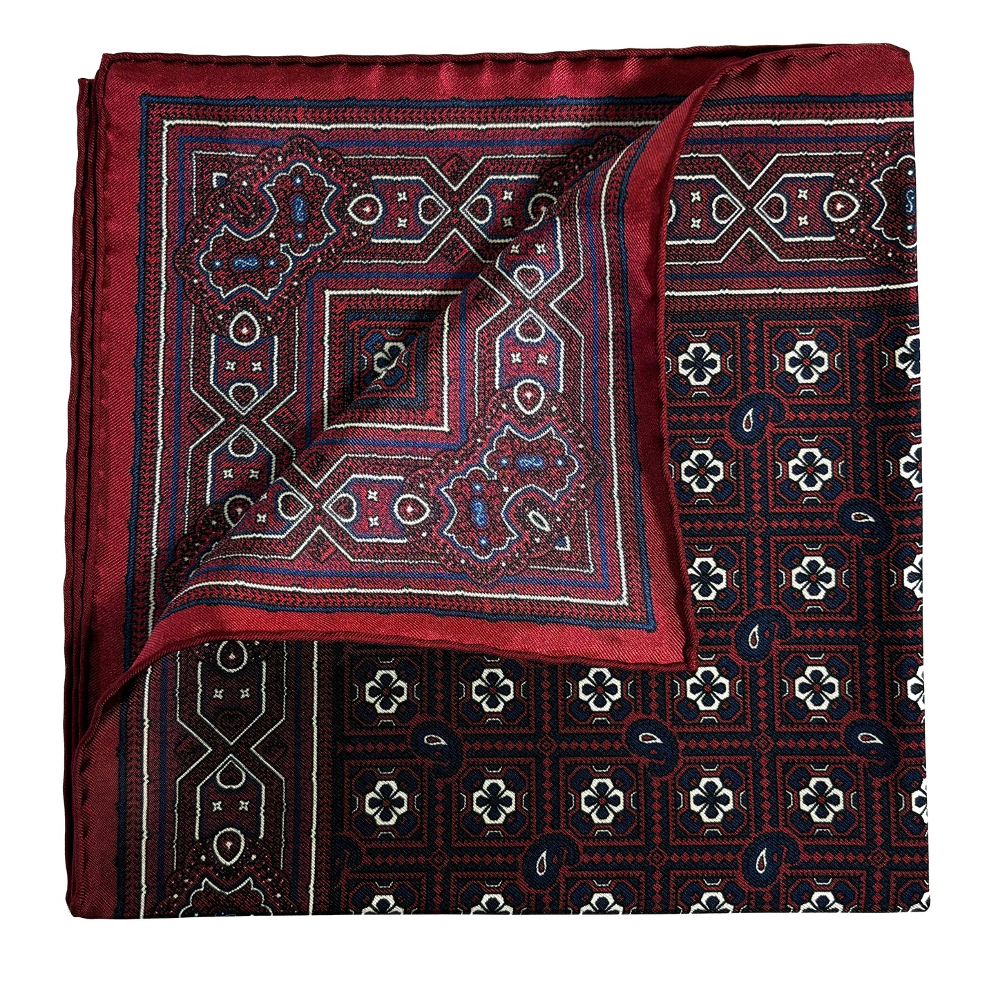 Burgundy Geometric Silk Pocket Square