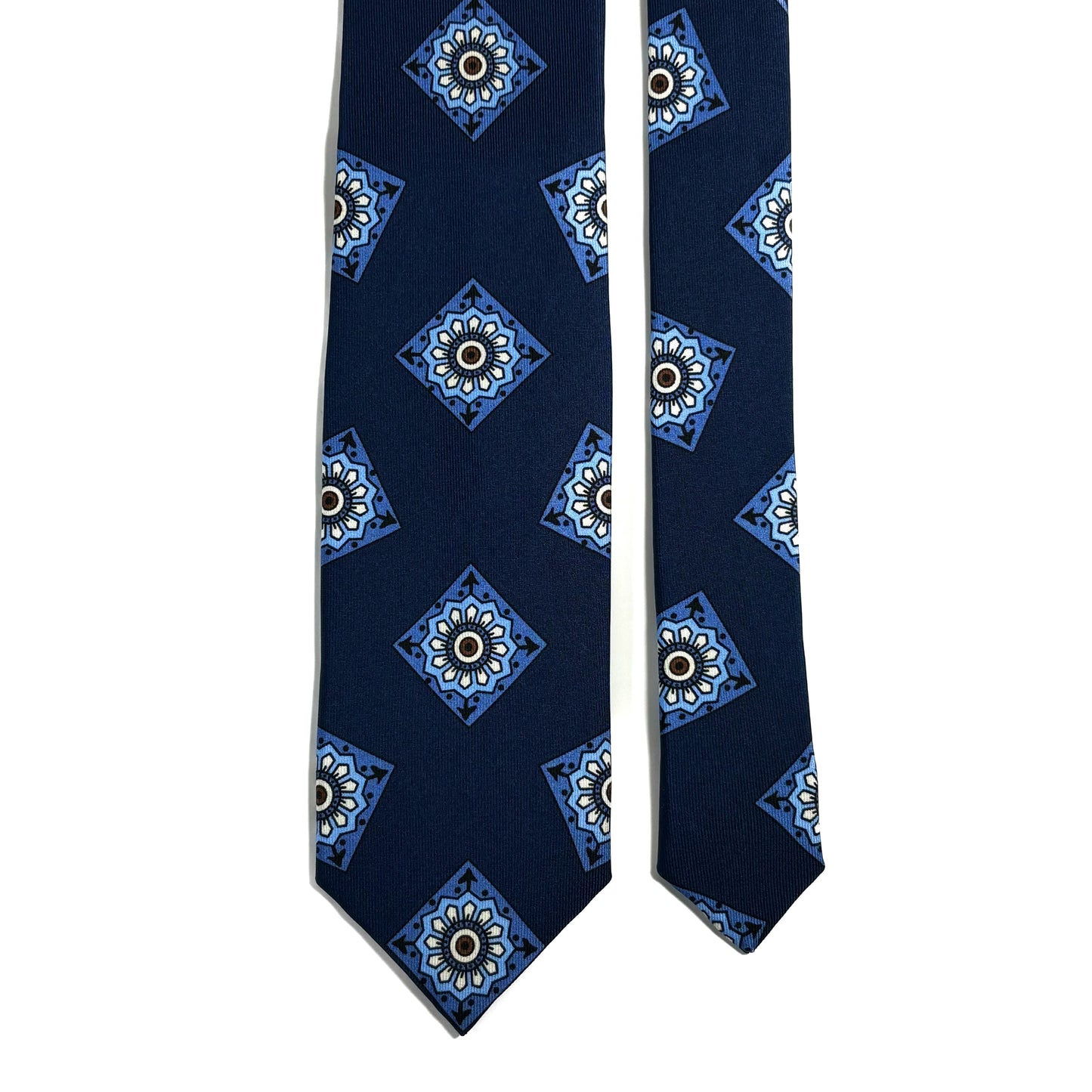 Navy Blue Large Square Printed 36oz Silk Twill Tie