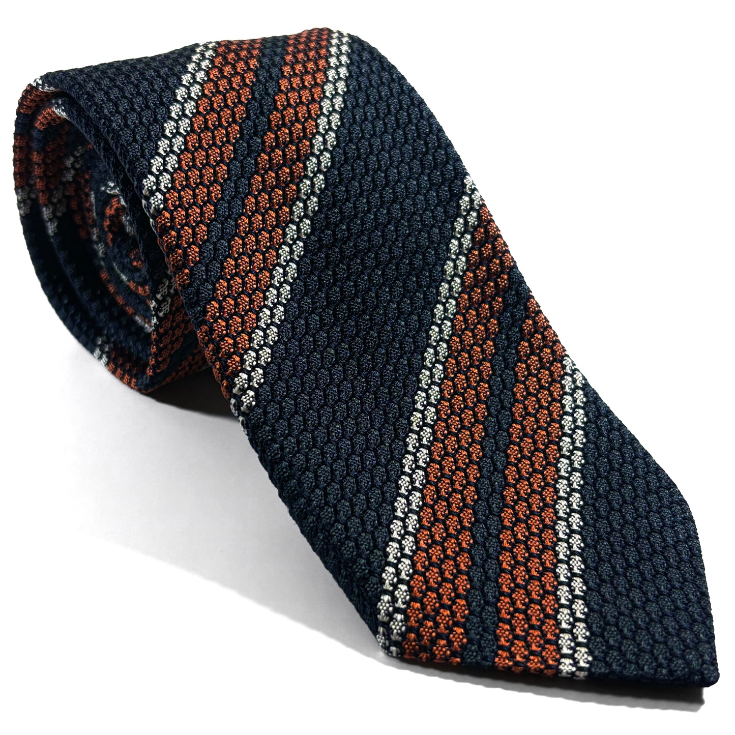 Dark Green & Orange Striped Silk Grenadine Tie (Garza Grossa)