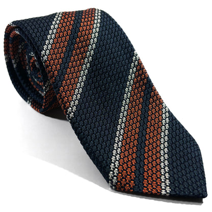 Dark Green & Orange Striped Silk Grenadine Tie (Garza Grossa)