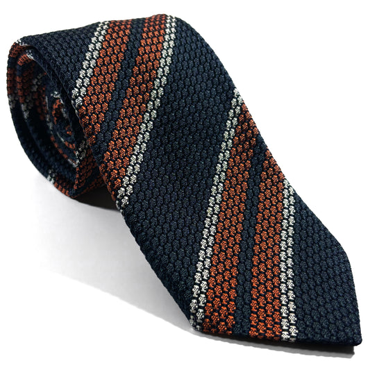 Dark Green & Orange Striped Silk Grenadine Tie (Garza Grossa)