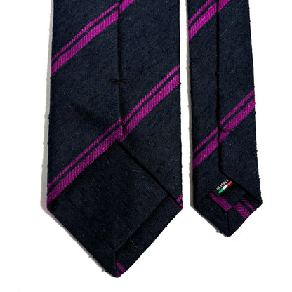 Navy Blue & Purple Striped Silk Shantung Tie