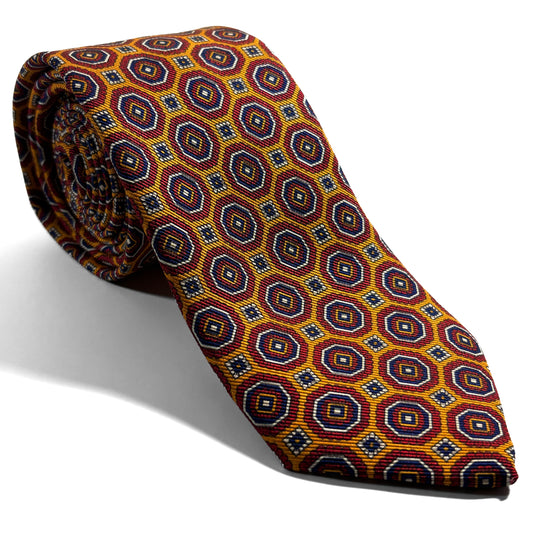 Orange & Red Floral Medallion Silk Tie (Handmade in Italy)