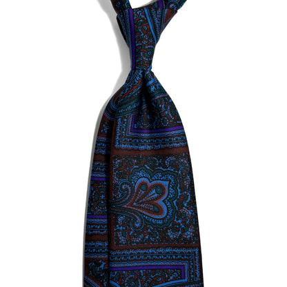 Hand-Printed Brown & Purple Paisley Silk Tie