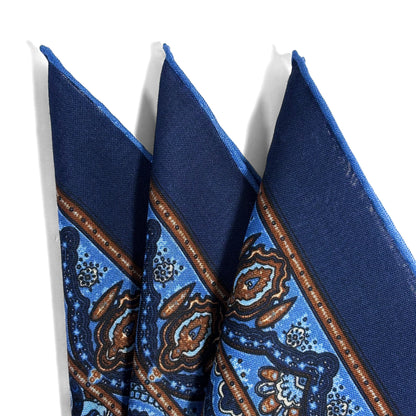 Dominus - Navy Blue & Brown - Wool/Silk Pocket Square