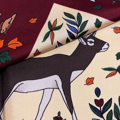 Ivory & Burgundy Gazelle Motif Ancient Madder Silk Pocket Square