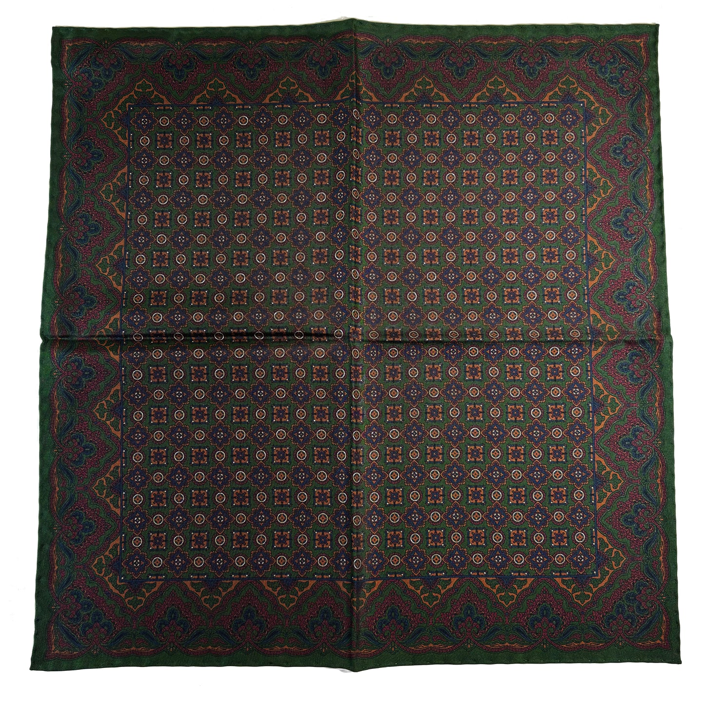 Forest Green & Bronze Geometric Ancient Madder Silk Pocket Square