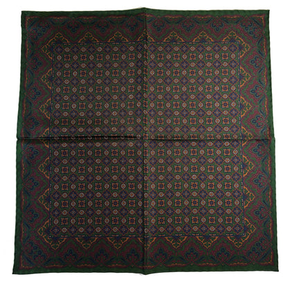 Forest Green & Bronze Geometric Ancient Madder Silk Pocket Square