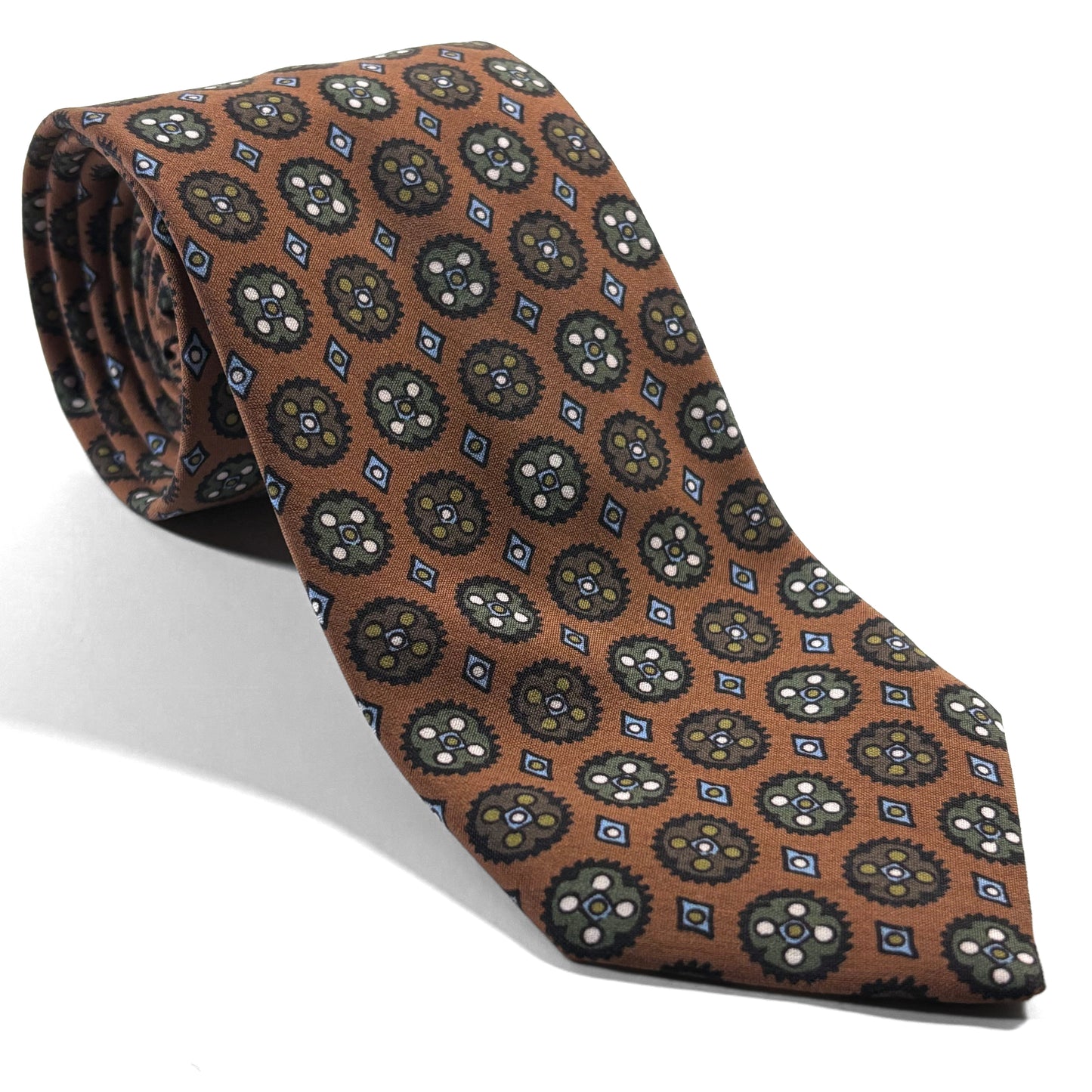 Brown Floral Medallion Ancient Madder Silk Tie