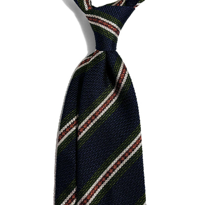 Navy Blue & Orange/Green Stripe Silk Grenadine Tie (Garza Fina)