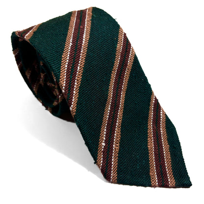 Luxury Forest Green Stripe Untipped Silk Shantung Tie