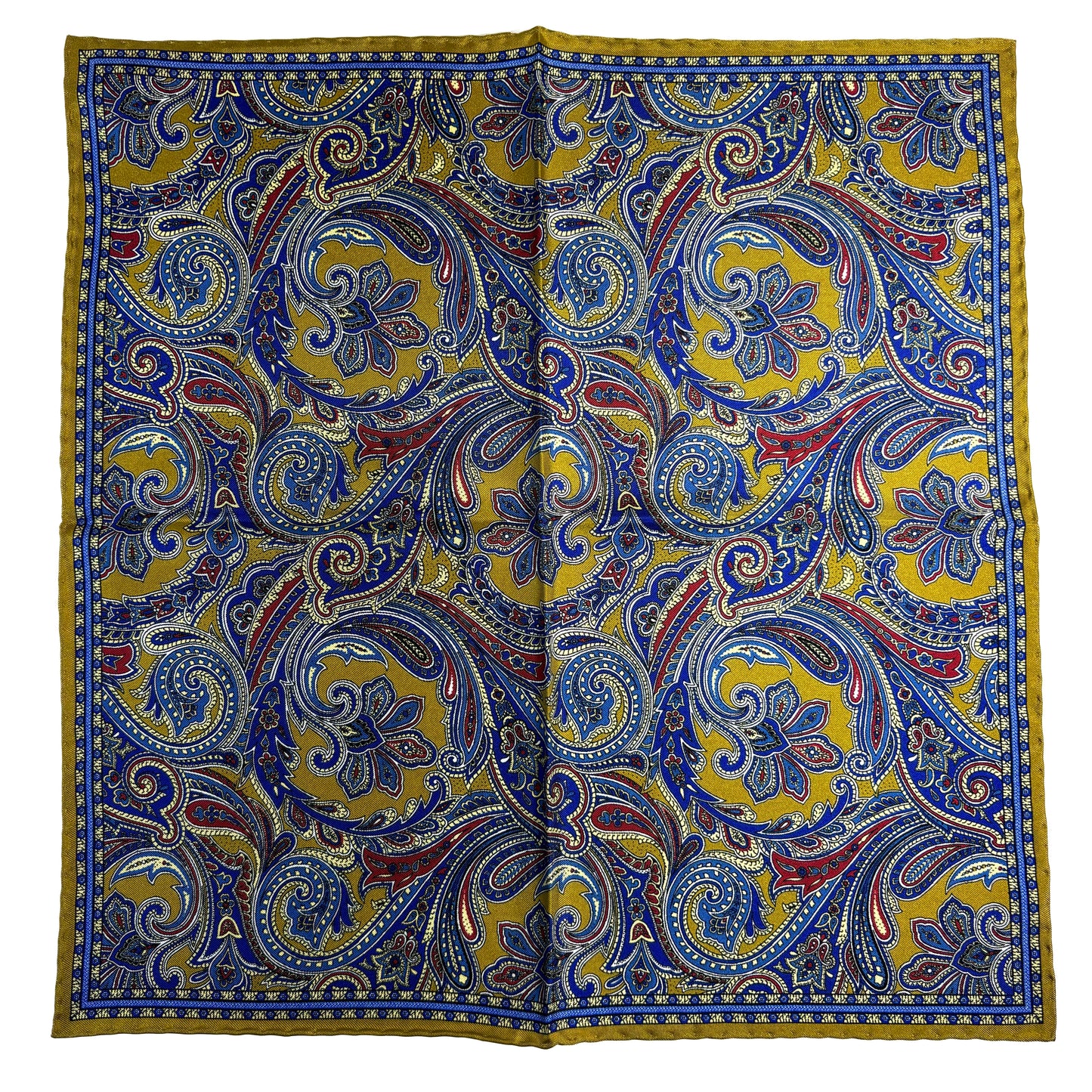 Golden Olive Green Paisley Silk Pocket Square